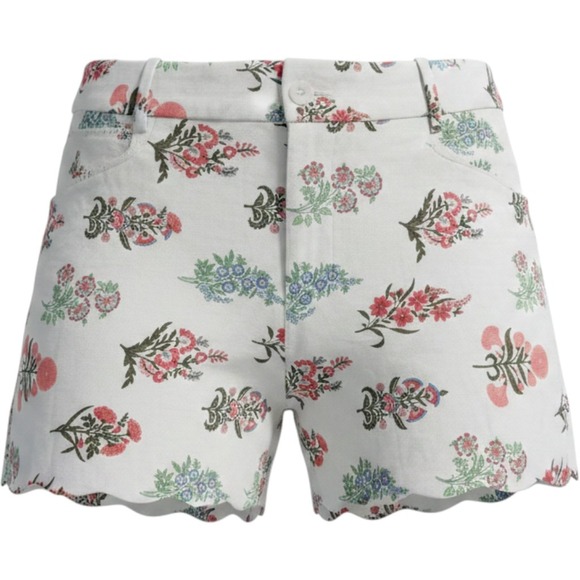 Talbots Pants - Talbots Scalloped Hem Floral Print Shorts White Pink Blue Cotton Blend Petite 6P